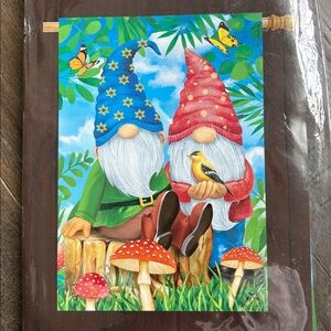 Briarwood House/porch flag,Gnomes in the mushroom garden,fade/mildew resistant
